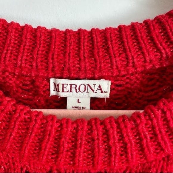 Merona Red Cable knit crew neck pullover Sweater sz Large - Picture 4 of 7
